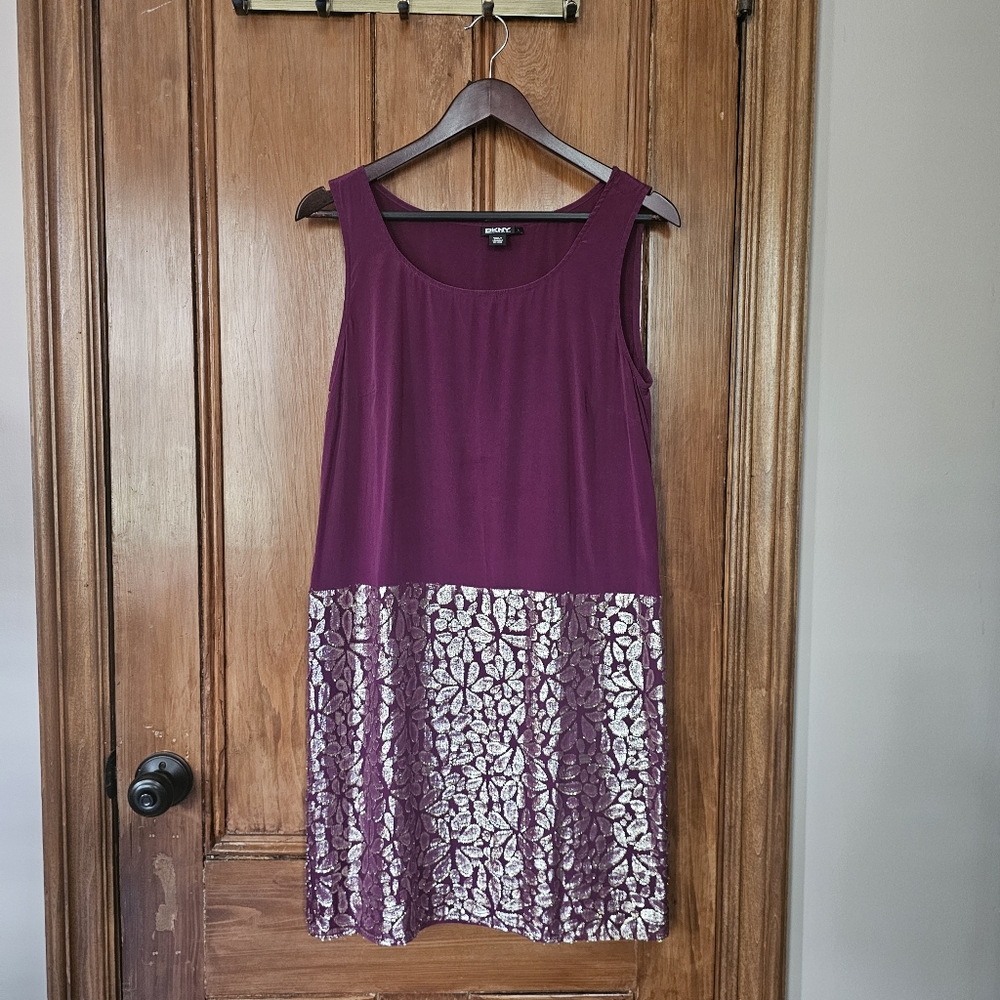 Purple DKNY dress with metallic accents L